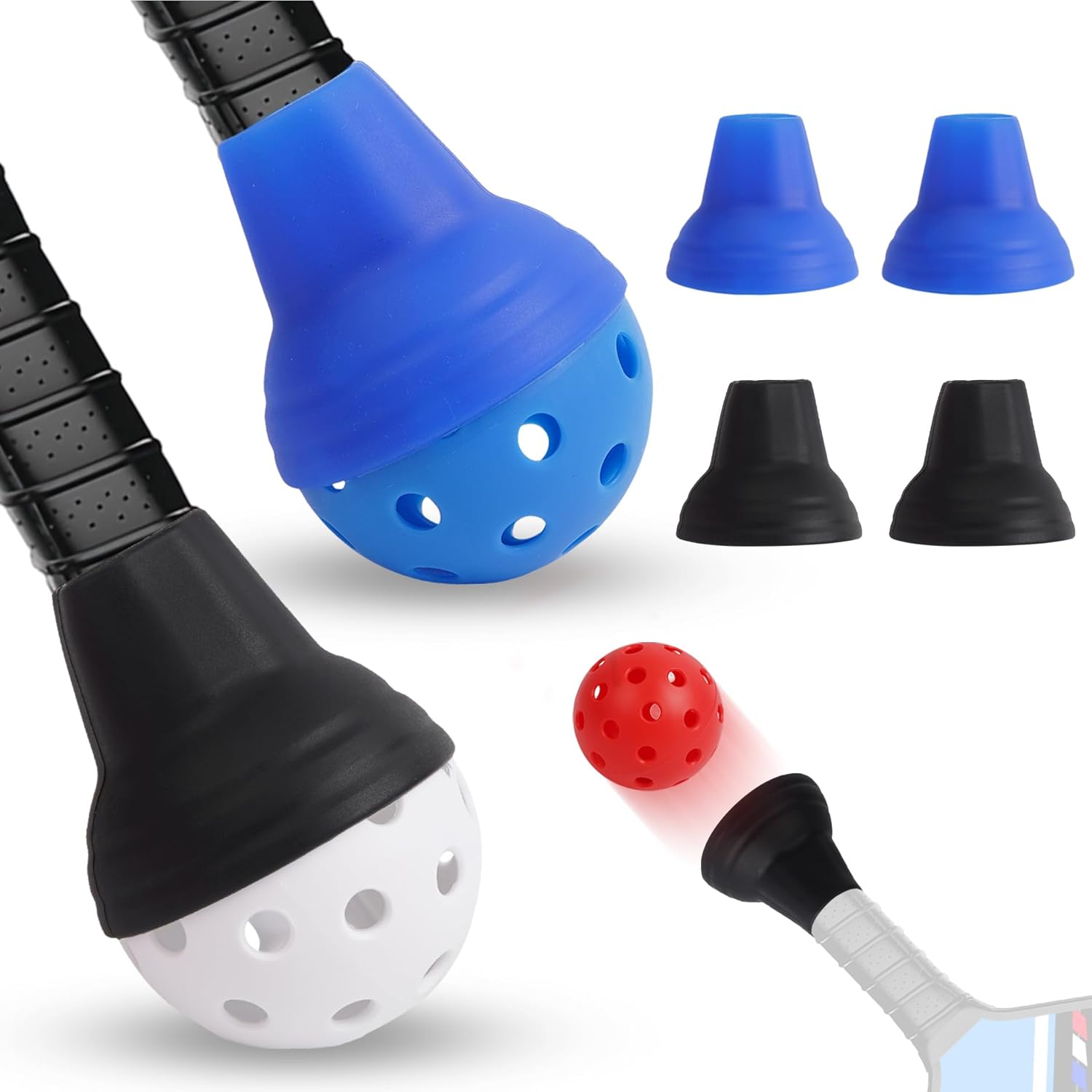 Fizzazzle Pickleball Ball Retriever 2/4 Pack, Silicone Pickleball Picker Upper Pickball Grabber, Universal Pickleball Upper Suction Cup, Anti-Slip Pickleball Hand Grip Blue Pink Black