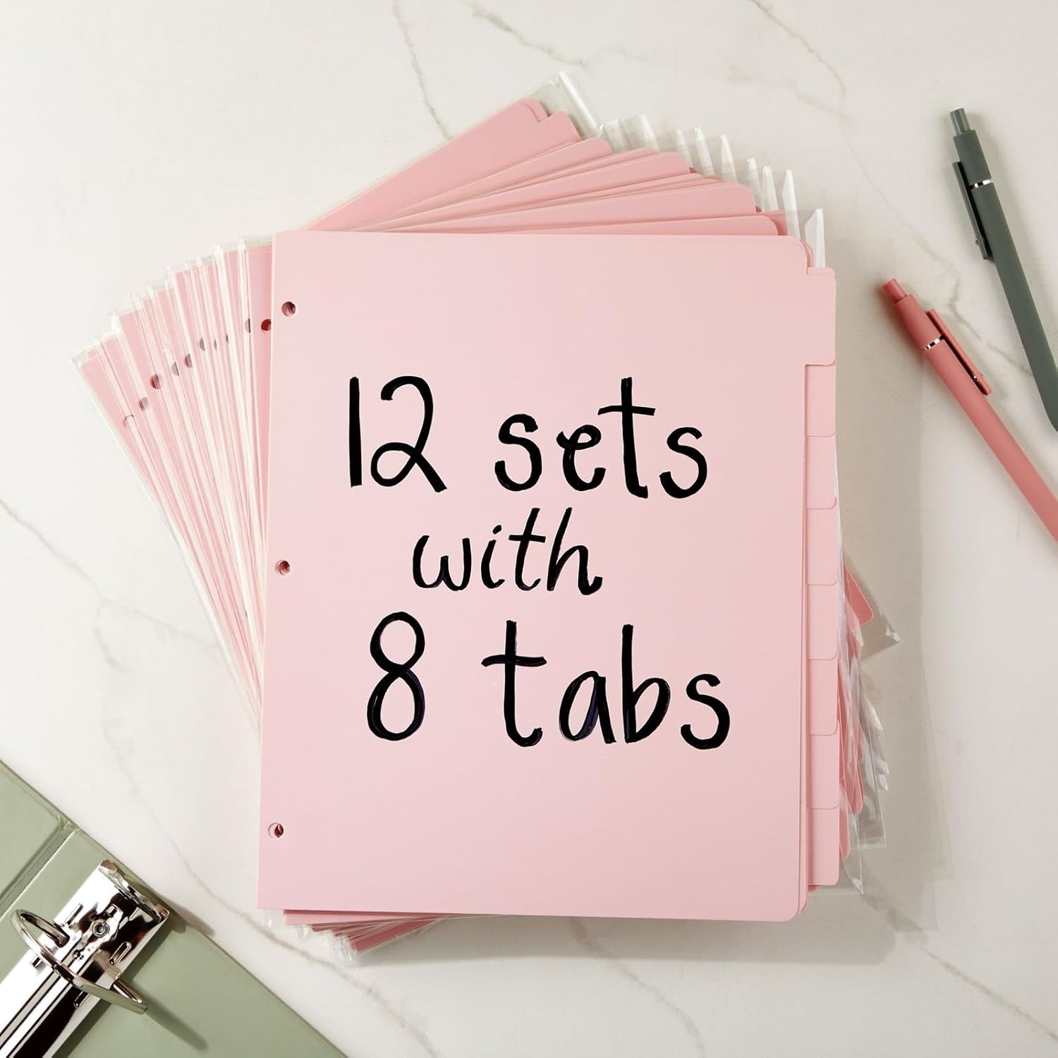 Paper Junkie Binder Dividers with Tabs - Letter Size, Pink, 96 Count - Dividers for 3-Ring Binder for School, Office Supplies & Nursing School Supplies