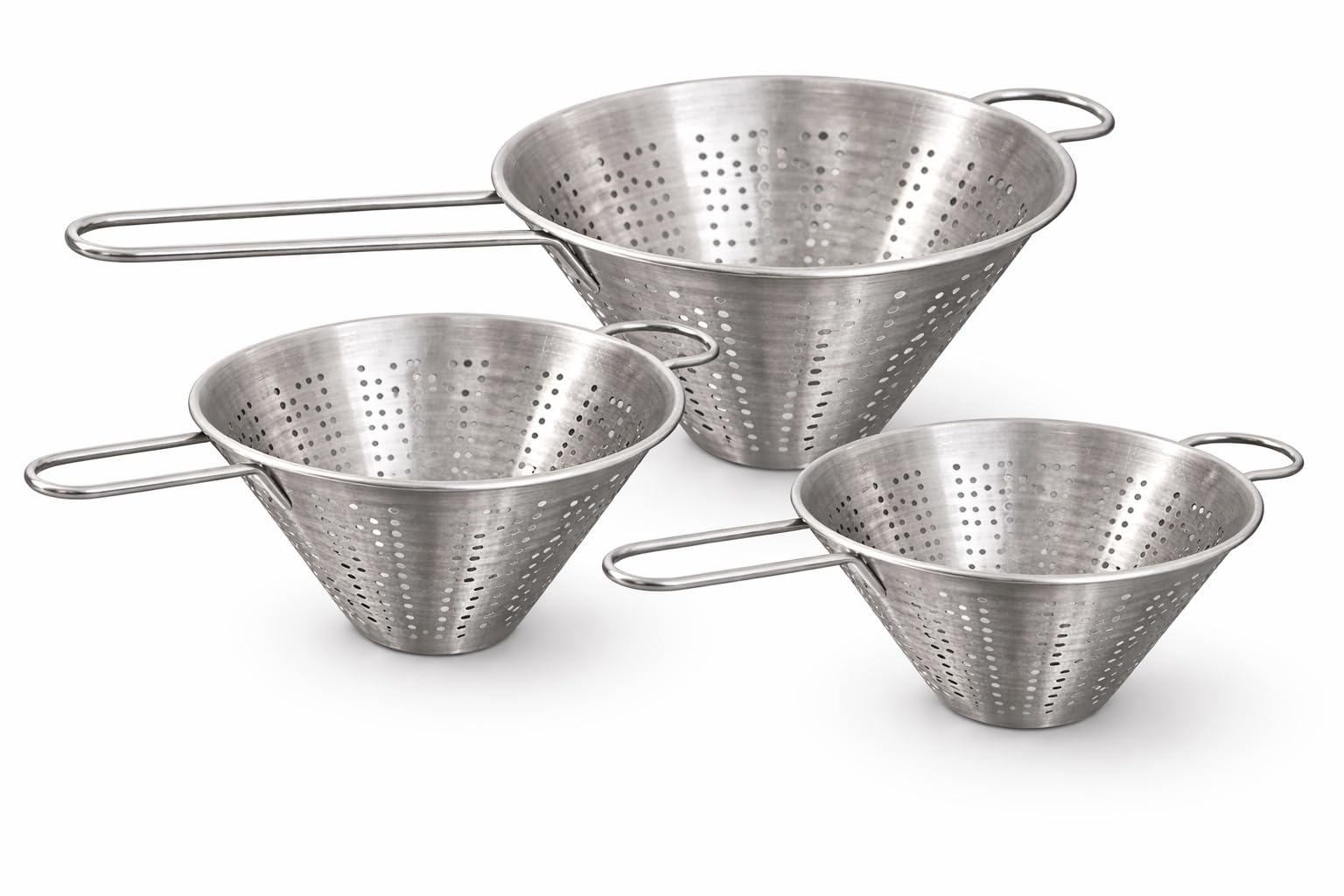 Stainless Steel Conical Strainer Colander Set of 3 | Small, Medium & Large, Perforated Cone Shape, Wire Handle, Draining & Straining, Dishwasher Safe-image-11