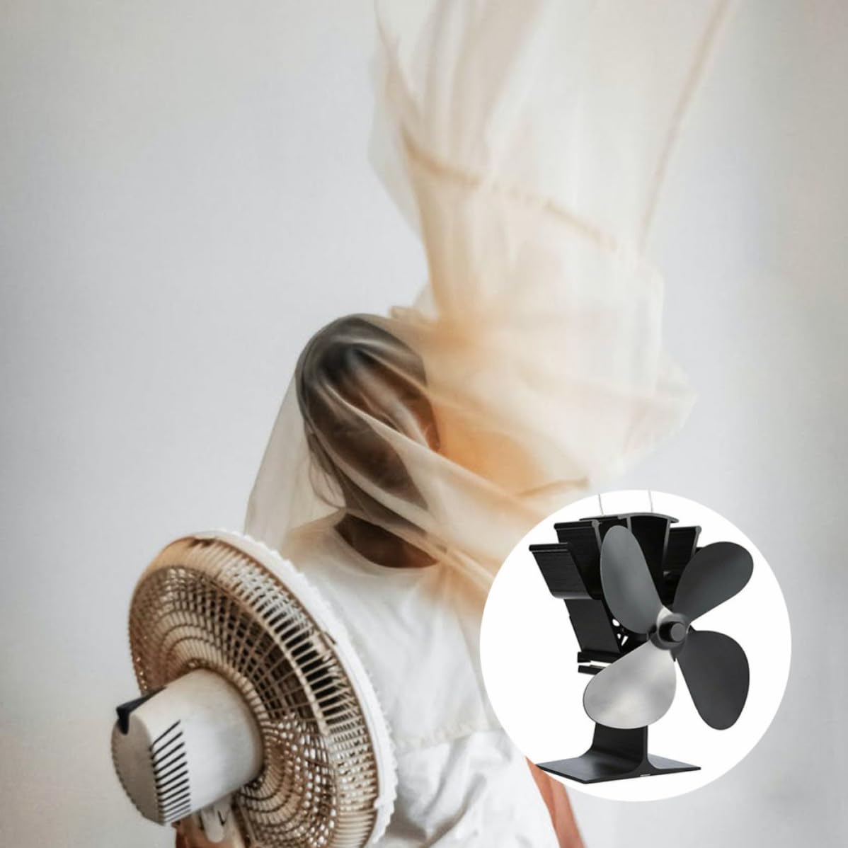 Alipis Ventilador de Chimenea Térmico de 4 Aspas, Aluminio Anodizado Negro
