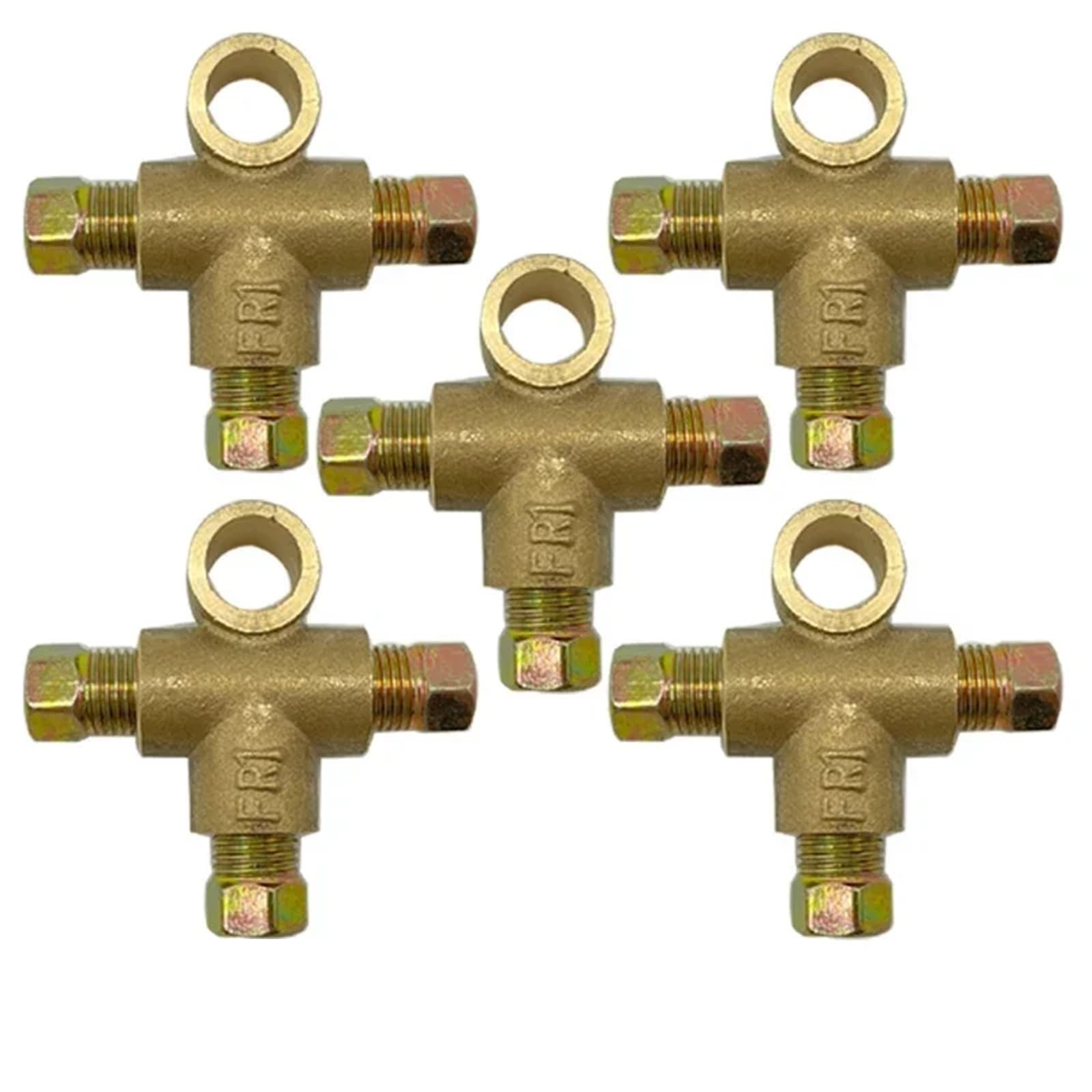 Aqyhsotw Men's 5 Set 1/2/5 Sets 3 Way Brake T Piece Tee With/3 Nuts M10 3/16" Brake Pipe Pipeline Flare Union Fitting Connector Brake Lines Kit(5 Set)