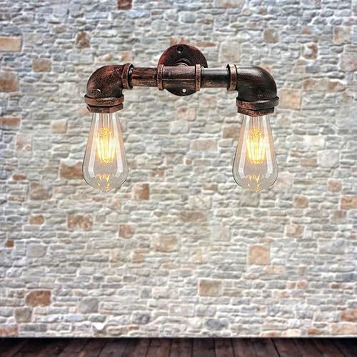 Miniatura 3 de Industrial Steampunk Water Pipe Wall Light Vintage Metal Sconce E26E27 Base Farmhouse Lighting for Bedroom Living Room Bar Vanity(Red Rust)