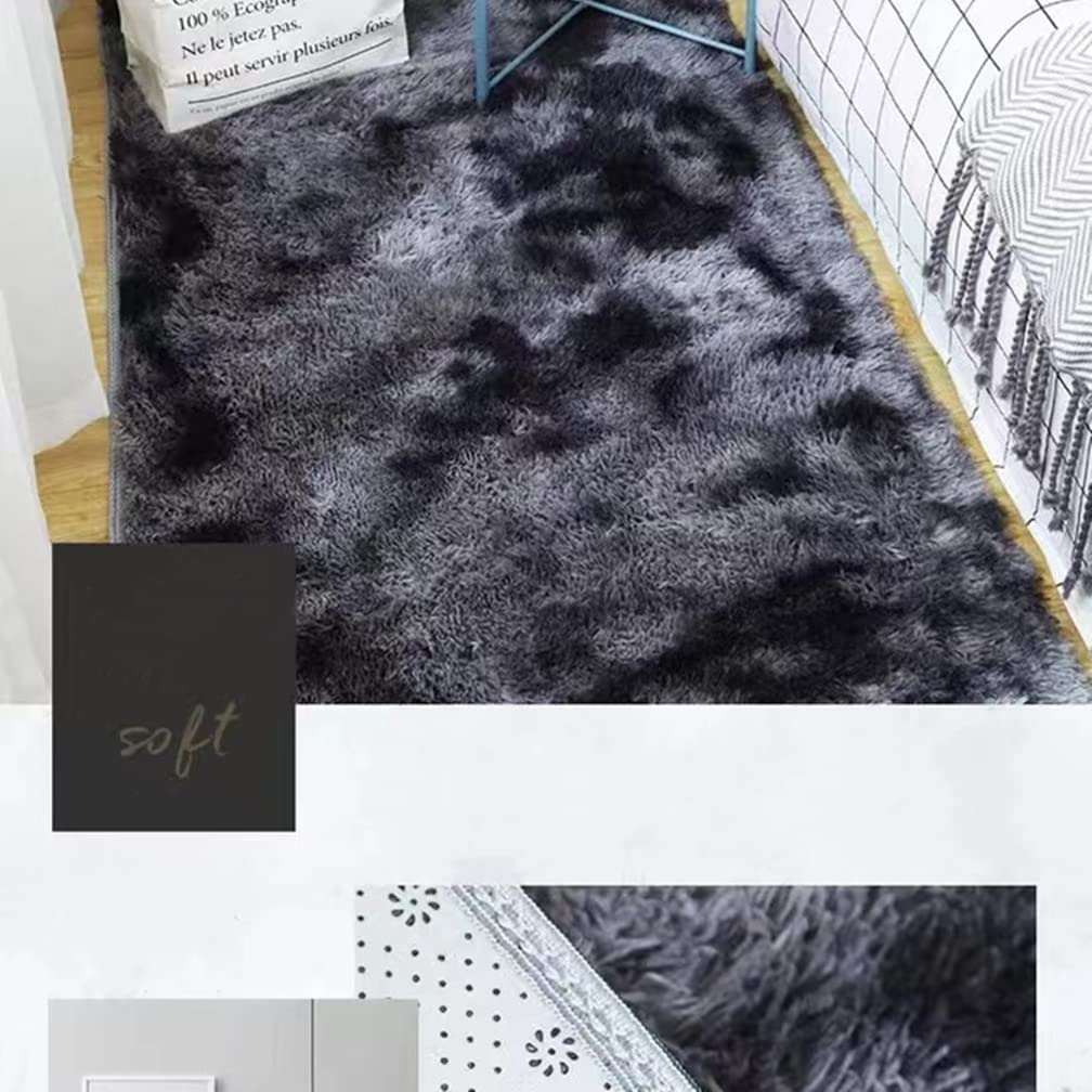 CHOSHOME Vloerkleed, woonkamer, shaggy tapijt, hoogpolig tapijt, zwart, langpolig, kinderkamer, modern, batik tapijt, jeugdkamer, pluizig tapijt