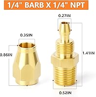 Vista 3 de GASHER 10PCS Brass Pneumatic Replacement Fitting, Reusable Hose End Repair Fitting 1/4" Barb（Suitable for 1/4" ID，5/16" OD air hose) x 1/4" NPT Rigid