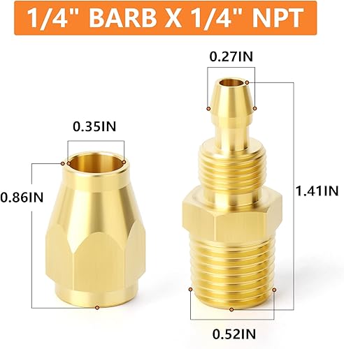 Miniatura 3 de GASHER 10 accesorios de repuesto neumáticos de latón, accesorios de reparación de extremo de manguera reutilizables, 14 pulgadas (manguera de