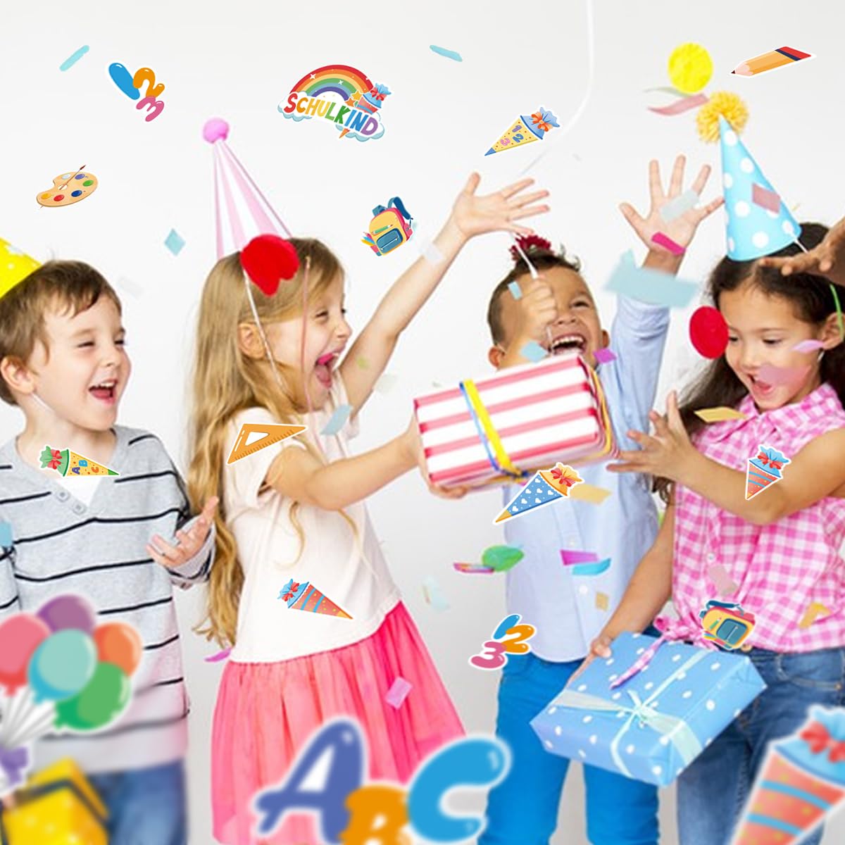 100 Coriandoli Glitterati Per Rientro A Scuola – Forma Di Scuolabus E Zaino – Blu E Oro