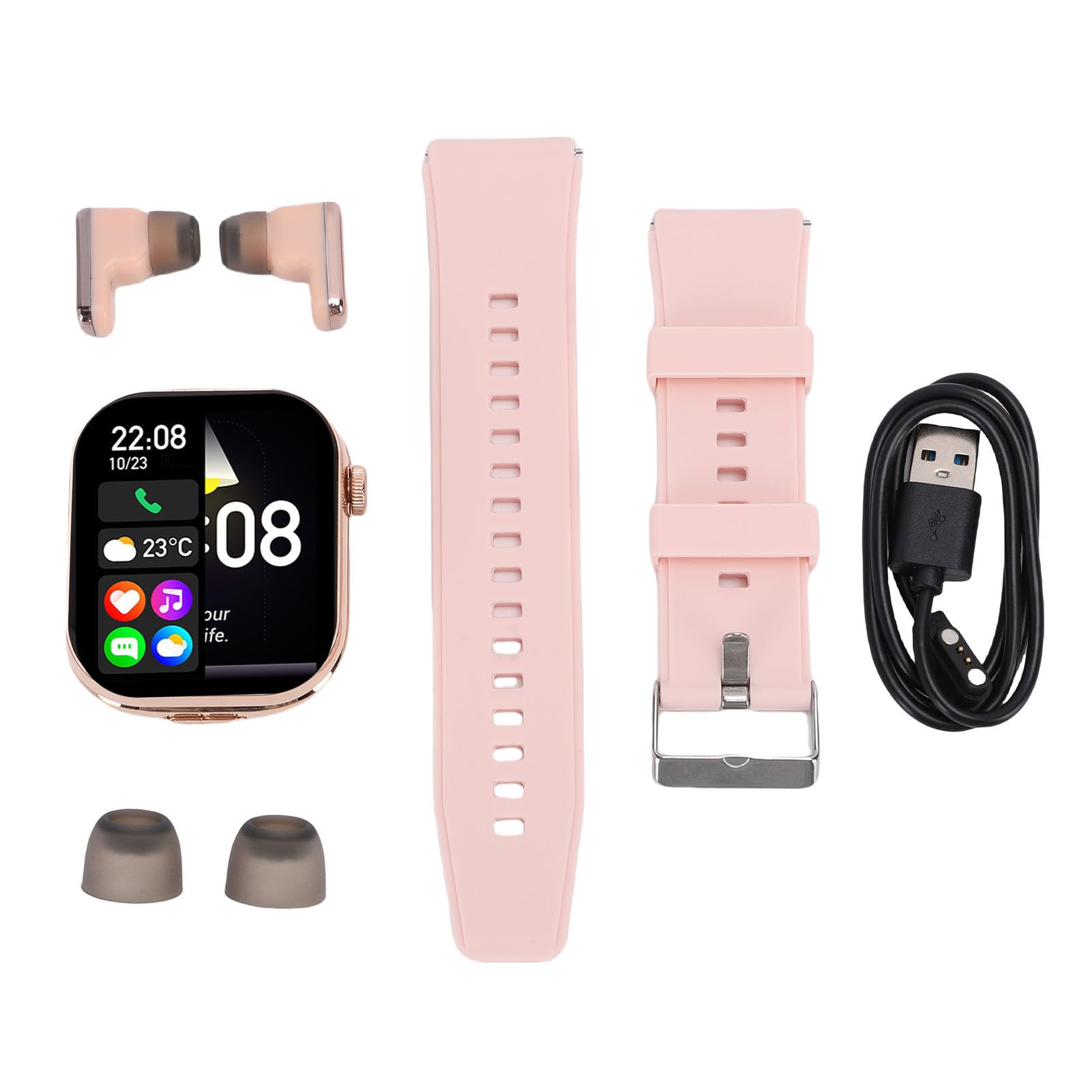 Domary Smartwatch con Auricolari Orologio Sportivo Touch Screen 2 in 1 per Appassionati di Fitness Viaggiatori ABS in Lega di Zinco TPU Display HD da 2,02 Pollici