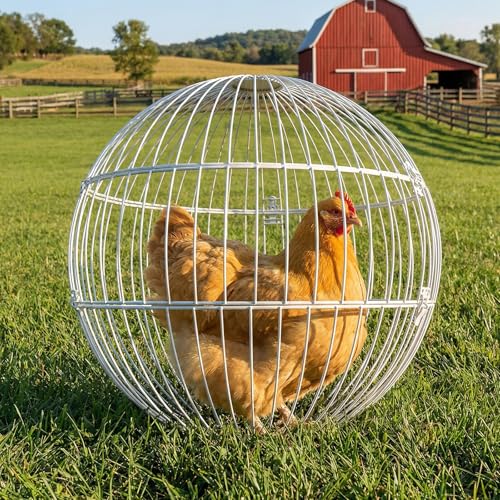 Chicken Ball Cage 17.7 Large Metal Rolling Outdoor Enclosure for Chickens & Small Animals Heavy-Duty Iron Wire Sphere Tool-Free Snap-Lock Assembly Backyard Exercise Cage for Supervised Use