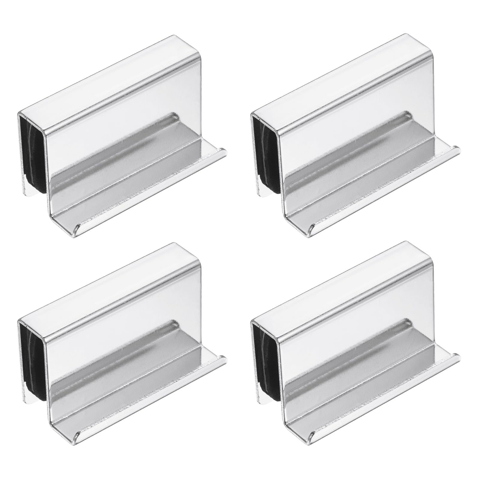 sourcing map 4Pcs 1.6 Inch Glass Finger Edge Pull, Steel Window Display Door Clips, Concealed Cabinet Door Handle for Drawers, Wardrobes, Display Glass Case, Furniture, Chrome Plating — image 1