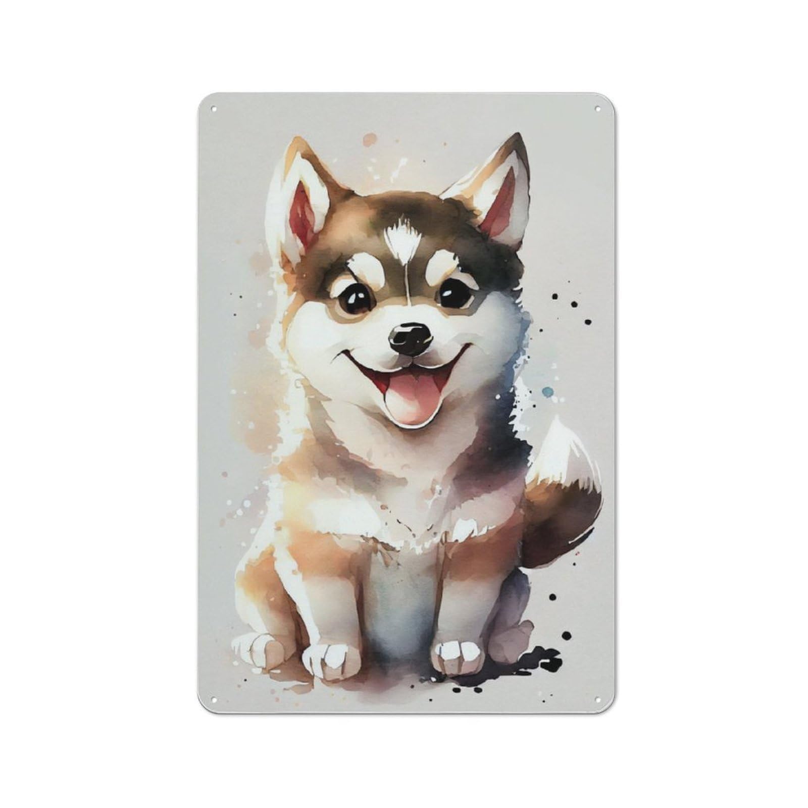 Junmoney Husky Watercolor Cute Printed Metal Sign 30X20cm For Pub Or Café, With Clear Industrial Wall Decor Character