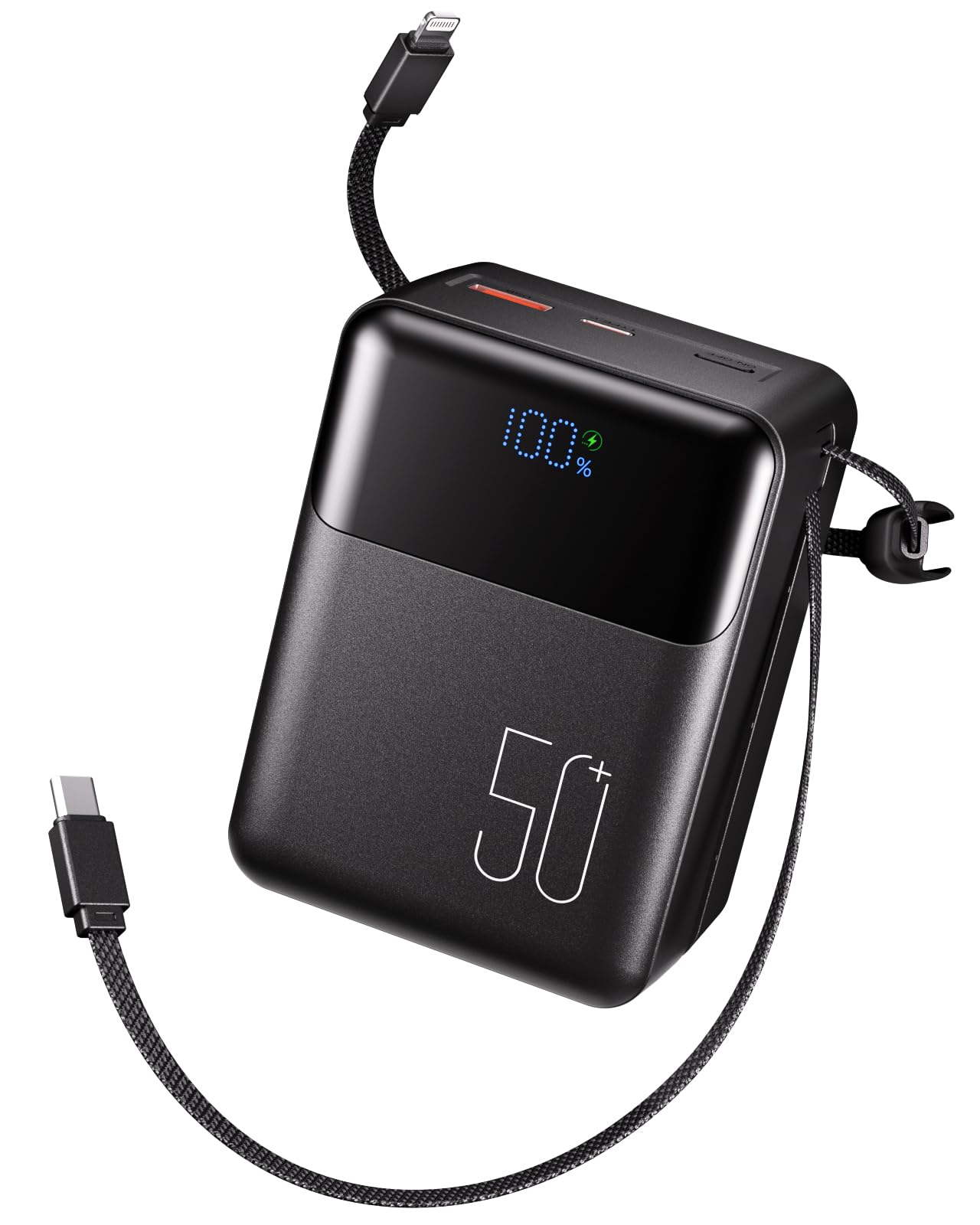 Power Bank de 50000 mAh avec ultra-compact grande capacité:Batterie externe de câble intégré charge rapide de 22,5 W avec grande capacité, chargeur portable avec 4 sorties et 1 entrées. Lecteur MP3 Go