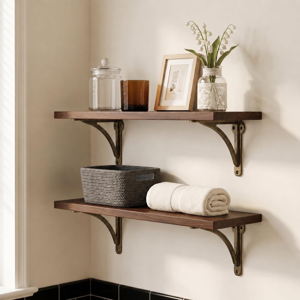 KHTUMEWARE-170326 Antique Brass Shelf Brackets 4-1/2 in (114 mm) 2-Pack in Antique Brass — KHTUMEWARE
