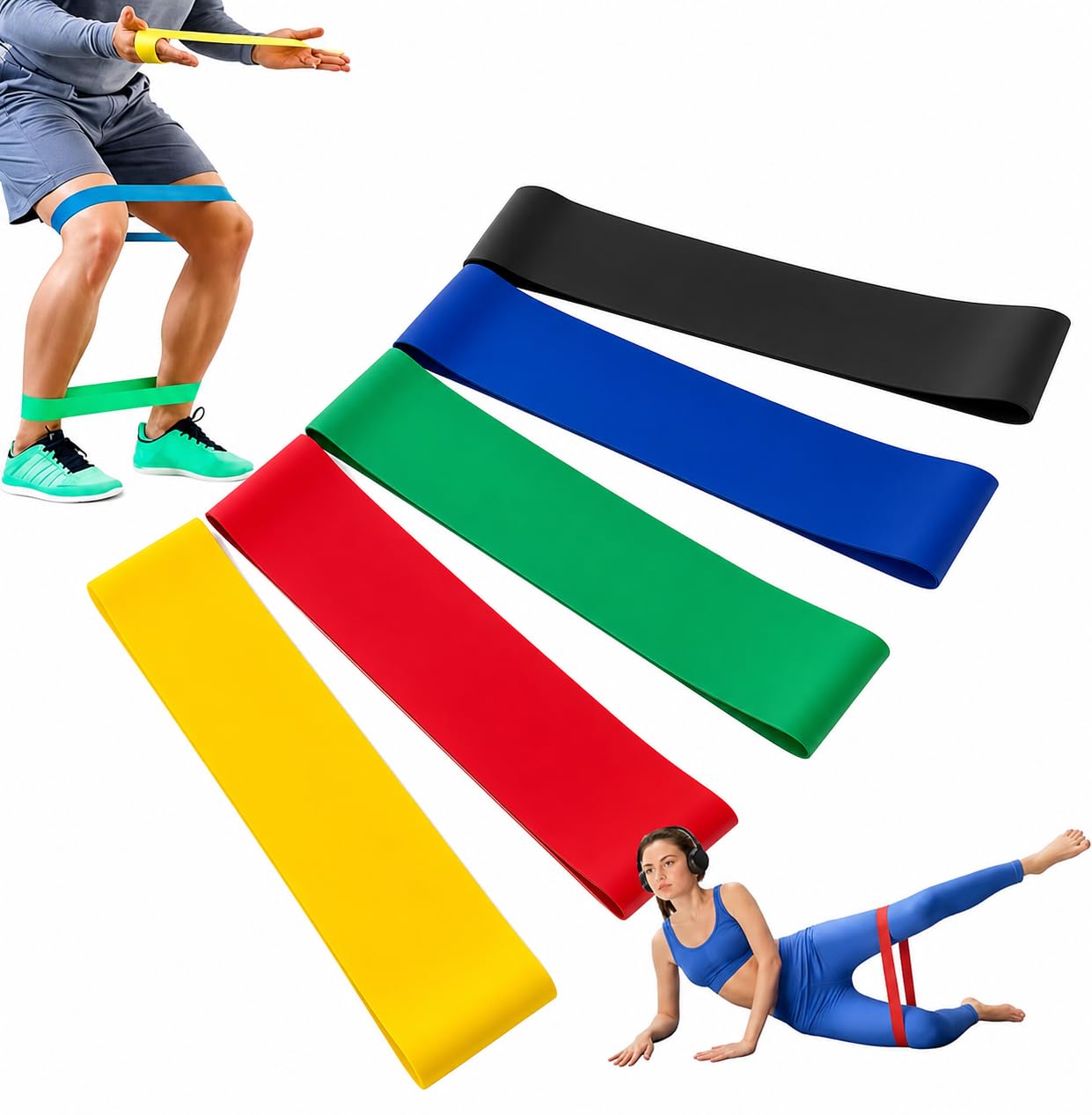 Kit 5 Faixas Elásticas Premium Mini Band de Resistência para Exercícios Multicolorido
