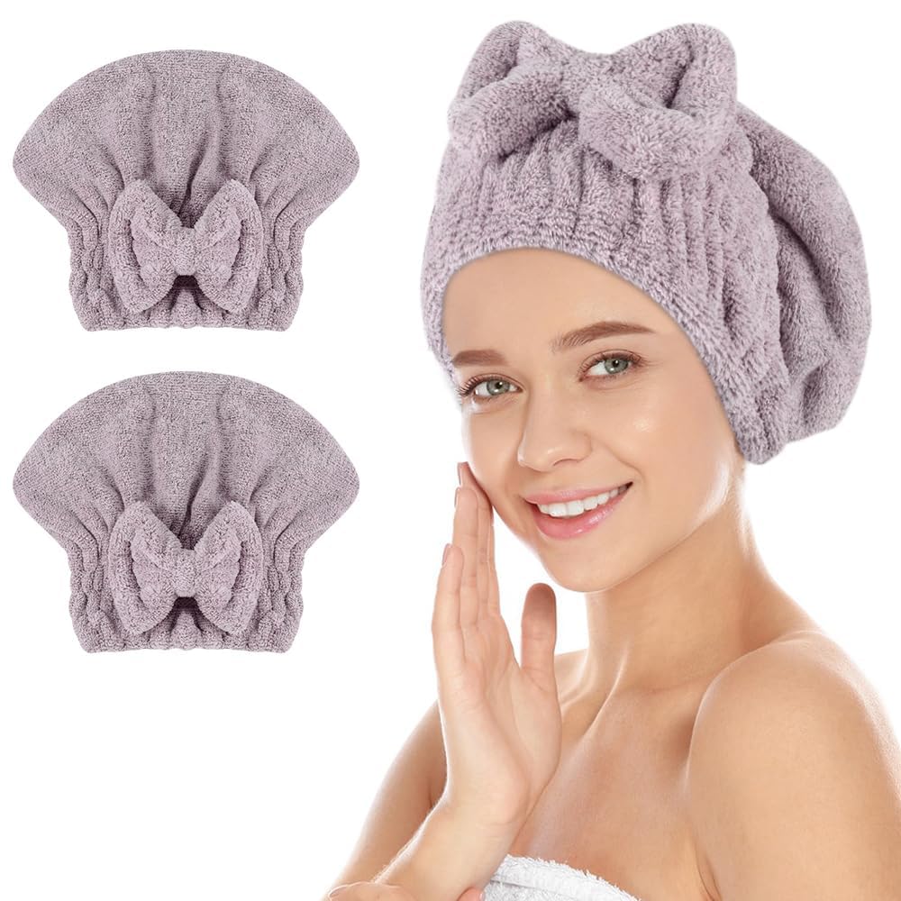 Sunland Women's Purple 2 Piece Microfibre Hair Towels Super Absorbent Hair Turban Quick Drying Hair Towel Wrap Anti Frizz Head Towel For & Girls