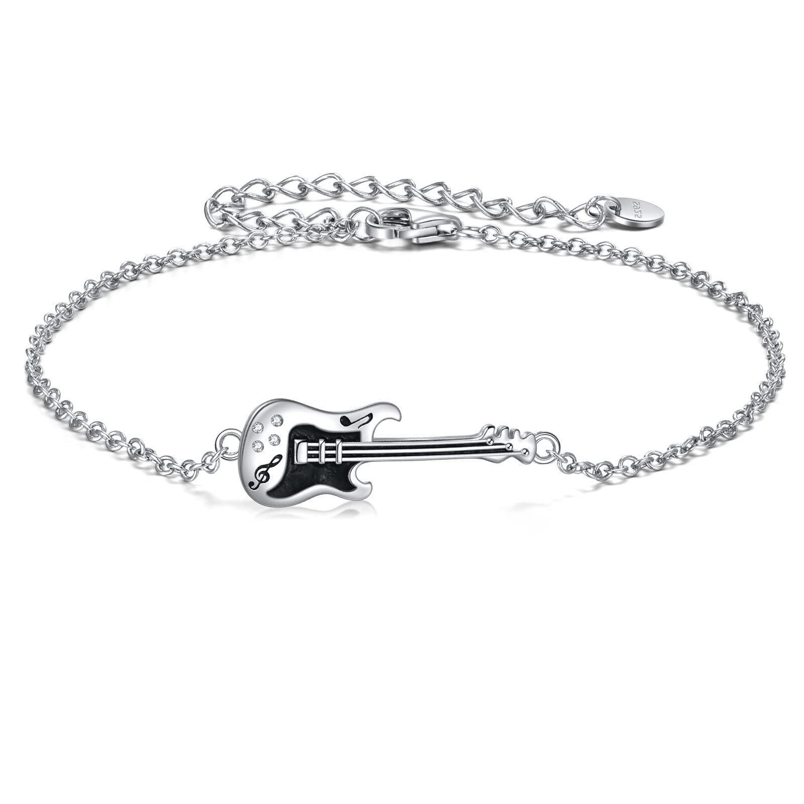 YFN Bracelet Guitare Argent Sterling Bijoux Musique Cadeaux Punk Rock pour Femme Homme Fille Garçons Amoureux de la Guitare