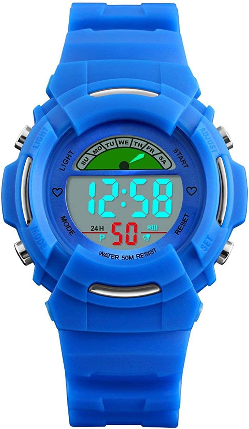 VDSOW Kids Digital Watches for Boys - Childrens Outdoor Sports 5 ATM Waterproof Watches, Blue Electonic LED Digital Wrist Watch with Alarm/EL Light/Week for Boys