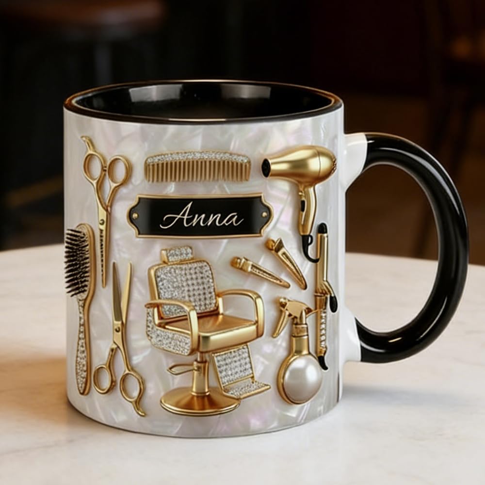 Personalized Hair Stylist Mug, Custom Name Hairdresser Coffee Cup, Hair Salon Tools Ceramic Mug, Funny Stylist Gift, Beauty Salon Gift for Hairstylist, Cosmetology Graduation Gifts