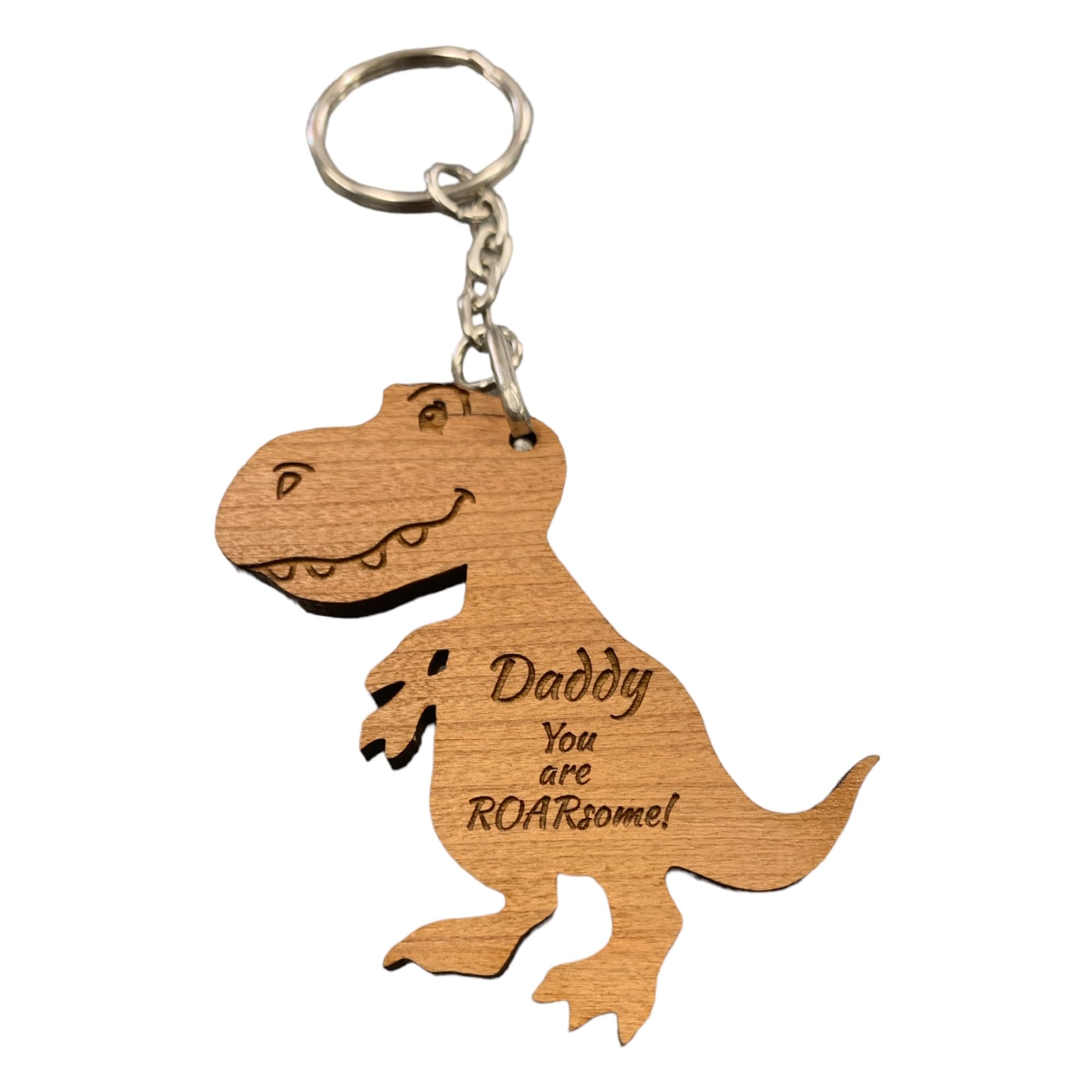 Rutherfords Gifts Personalised Dinosaur Keyring, Engraved Wooden Keychain, Custom Name Gift for Dad Mum Grandad, “You Are Roarsome” Fathers Day Birthday Keepsake