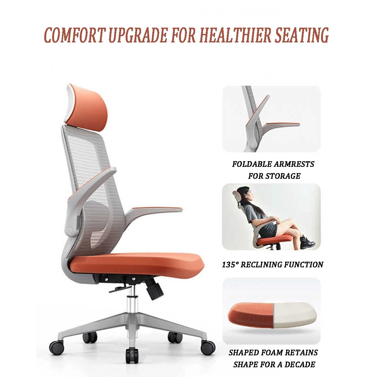 Silla de Oficina cómoda, Ideal para largas jornadas de Trabajo, Incluye reposacabezas y reposabrazos abatibles, Adecuada para oficinas y Salas de conferencias (Morado, con reposacabezas).