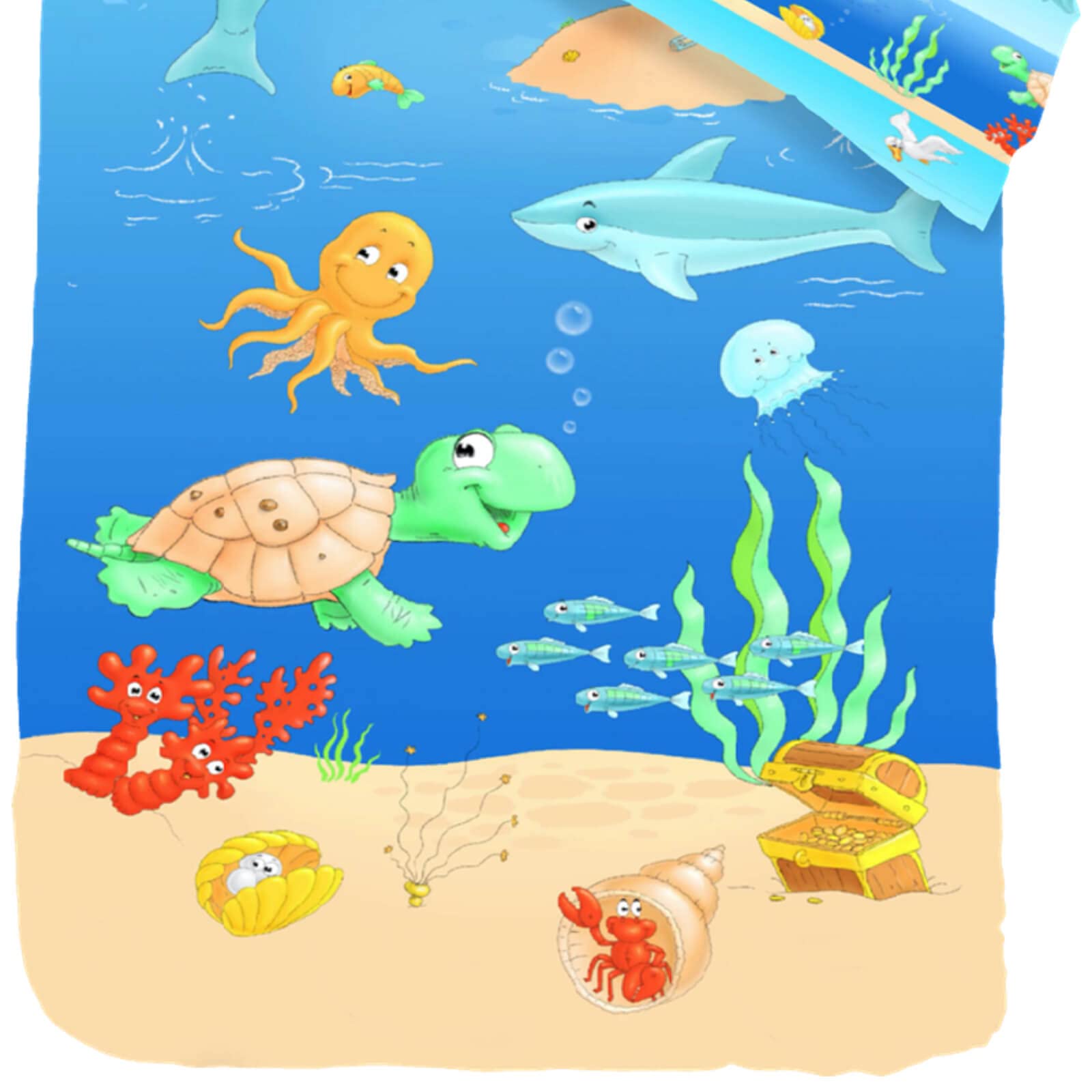 Kinderbettwäsche Sleep and Dream Lustige Meerestiere Fische Delfin Schildkröte Strand Renforcé, Größe:135 cm x 200 cm