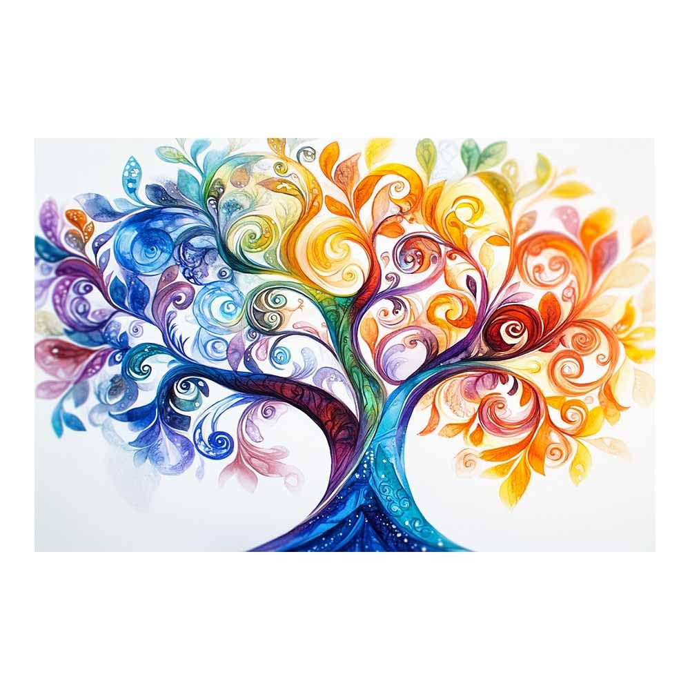 ZAMAEIU Tree of Life Painting Abstract Whirling-branch Tree Panoramic Canvas Prints Pictures for Living Room Bedroom Home Office Wall Decoration(multicolored)-80x120cm Unframed
