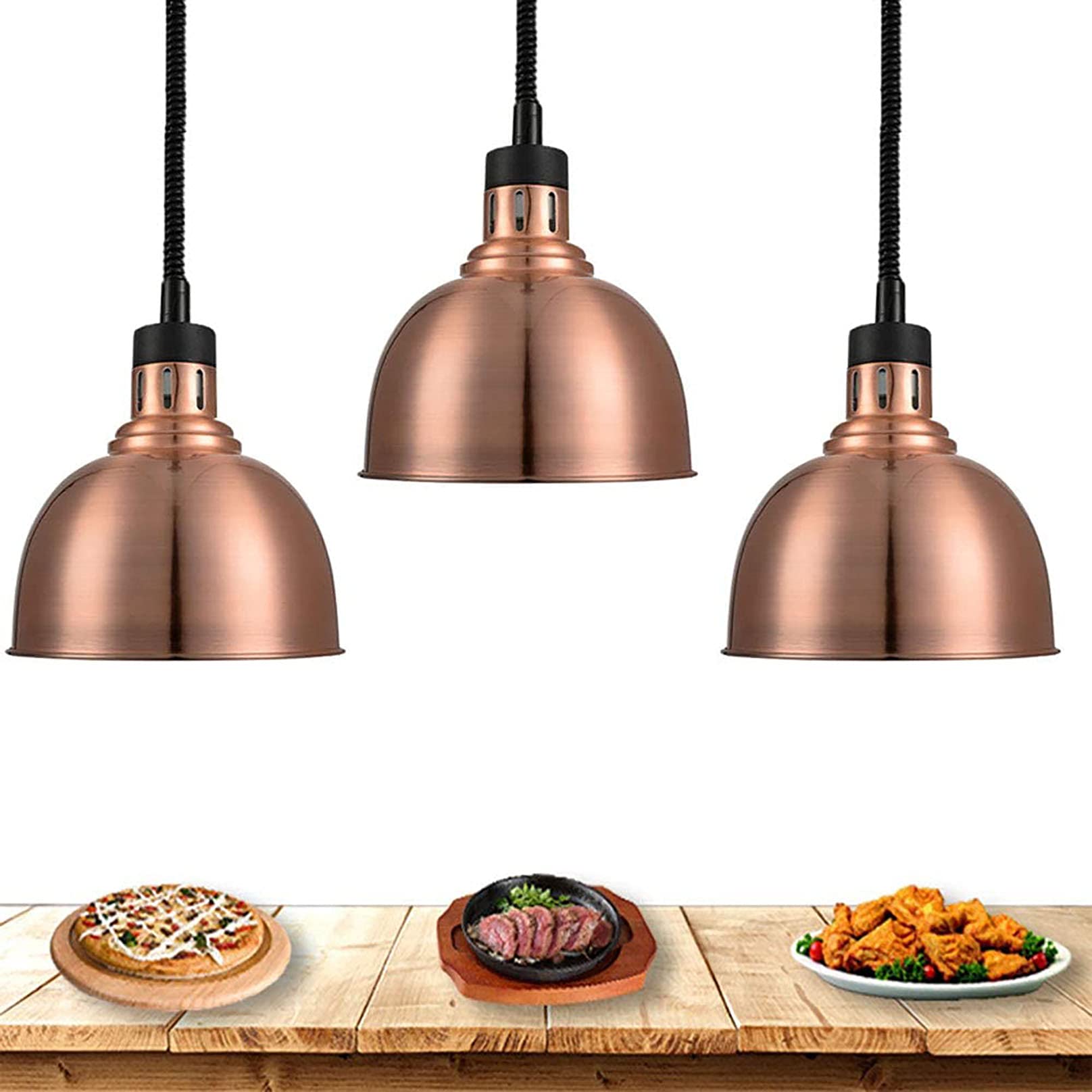 Lampe Chauffante 250W, Télescopique Lampe Infrarouge Lampe Cuisine Lustre pour Buffet Chauffant, Commercial Lampe de Chauffante des Aliments, 250mm, Acier Inoxydable