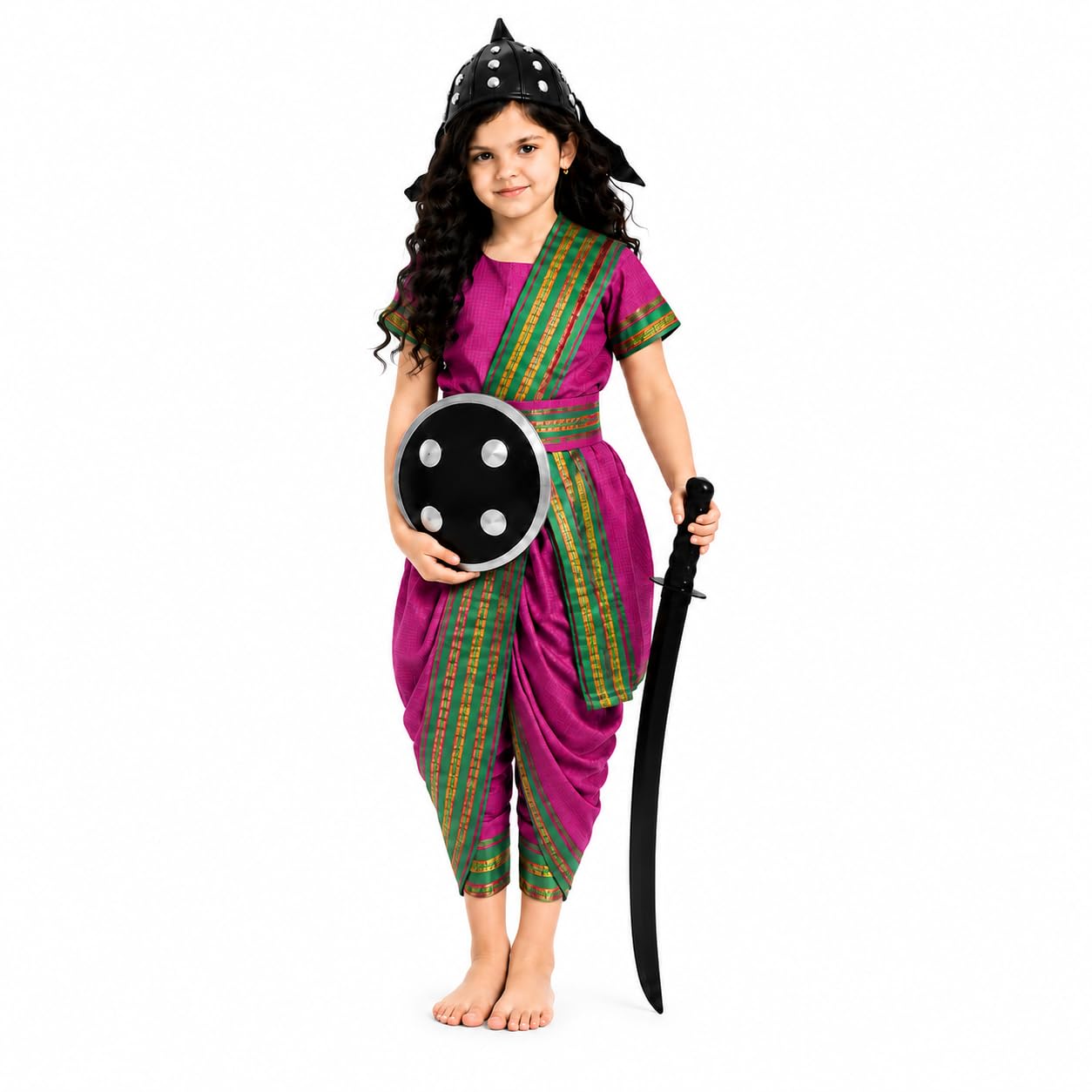 FancyDressWale Rani Laxmibai Costume for Girls – Traditional Marathi Warrior Dress Set with Sword, Shield & Cap-image-22