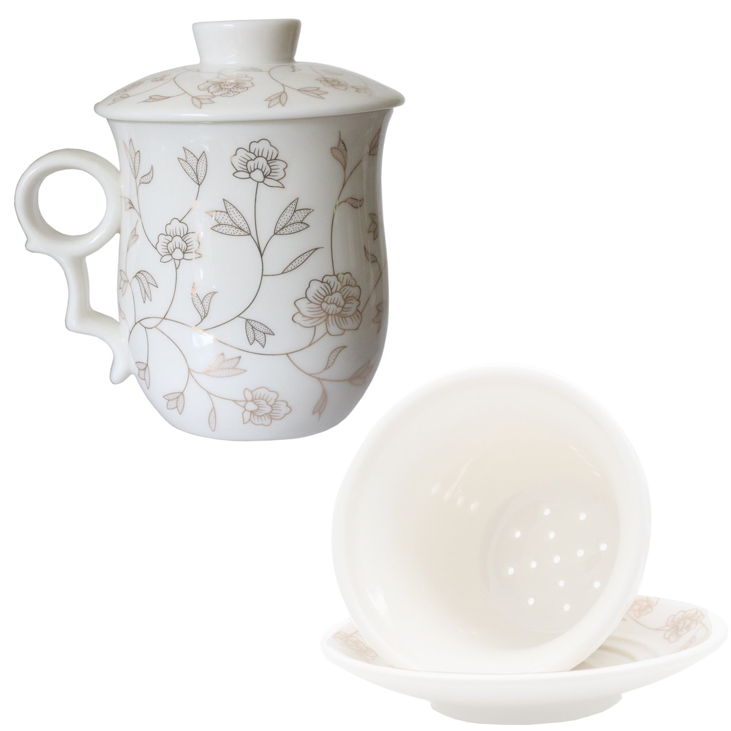 Hollihi Jingdezhen - Tazza da tè in porcellana cinese con coperchio