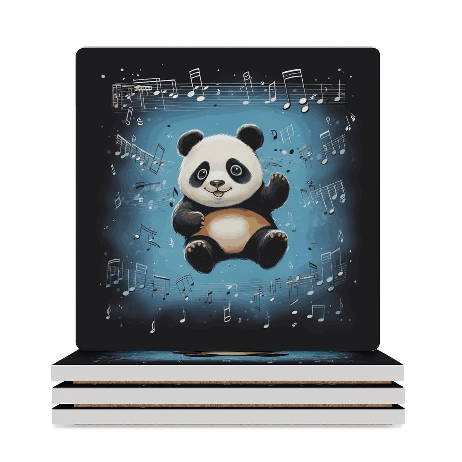 Dessous de verre panda avec notes de musique imprimées dessous de bouteille réutilisable