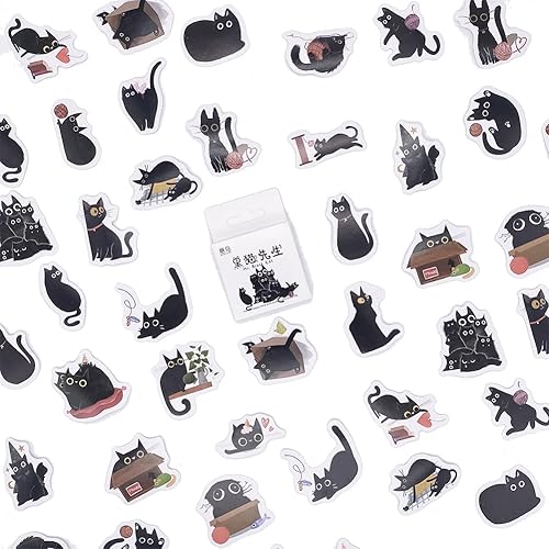 Miniatura 8 de Obujopal 45 calcomanías de gato para álbumes de recortes, diario de viñetas, decoración de bricolaje, planificadores, maleta, diario, cuadernos,