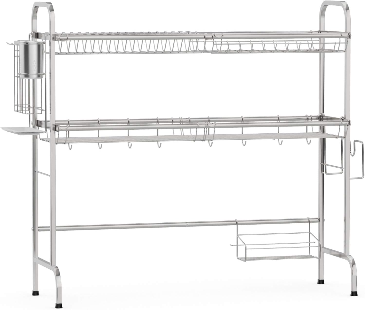 PACKISM Over The Sink Dish Drying Rack, 2 Tier Stainless Steel Over Sink Rack, Kitchen Over The Sink Shelf with Durable Dish Drainer, Large Dish Rack Over Sink for Kitchen Counter, Silver