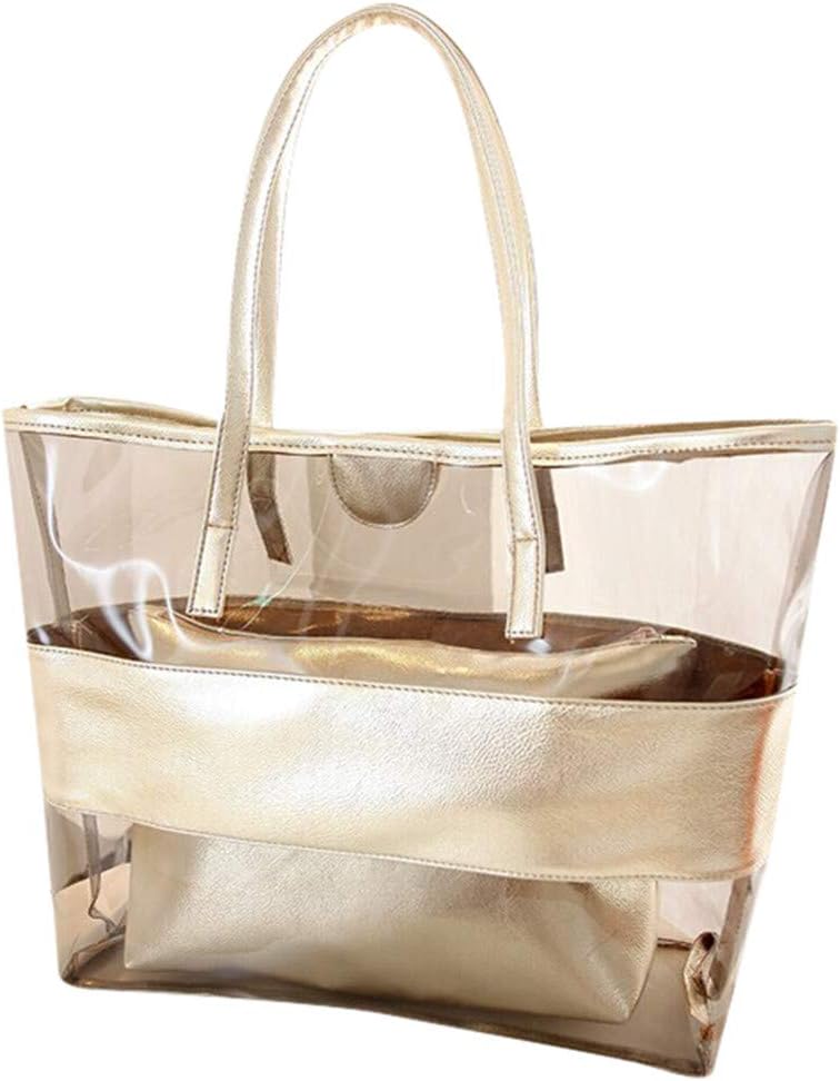 Sameno Clear Bag ✿ Womens 2 in 1 Transparent Tote Bag Clear Storage Bag Waterproof PVC Plastic Handbag + Cosmetic Bag Zipper Purse Girls Handbag, for Stadium, Concert and Daily Use