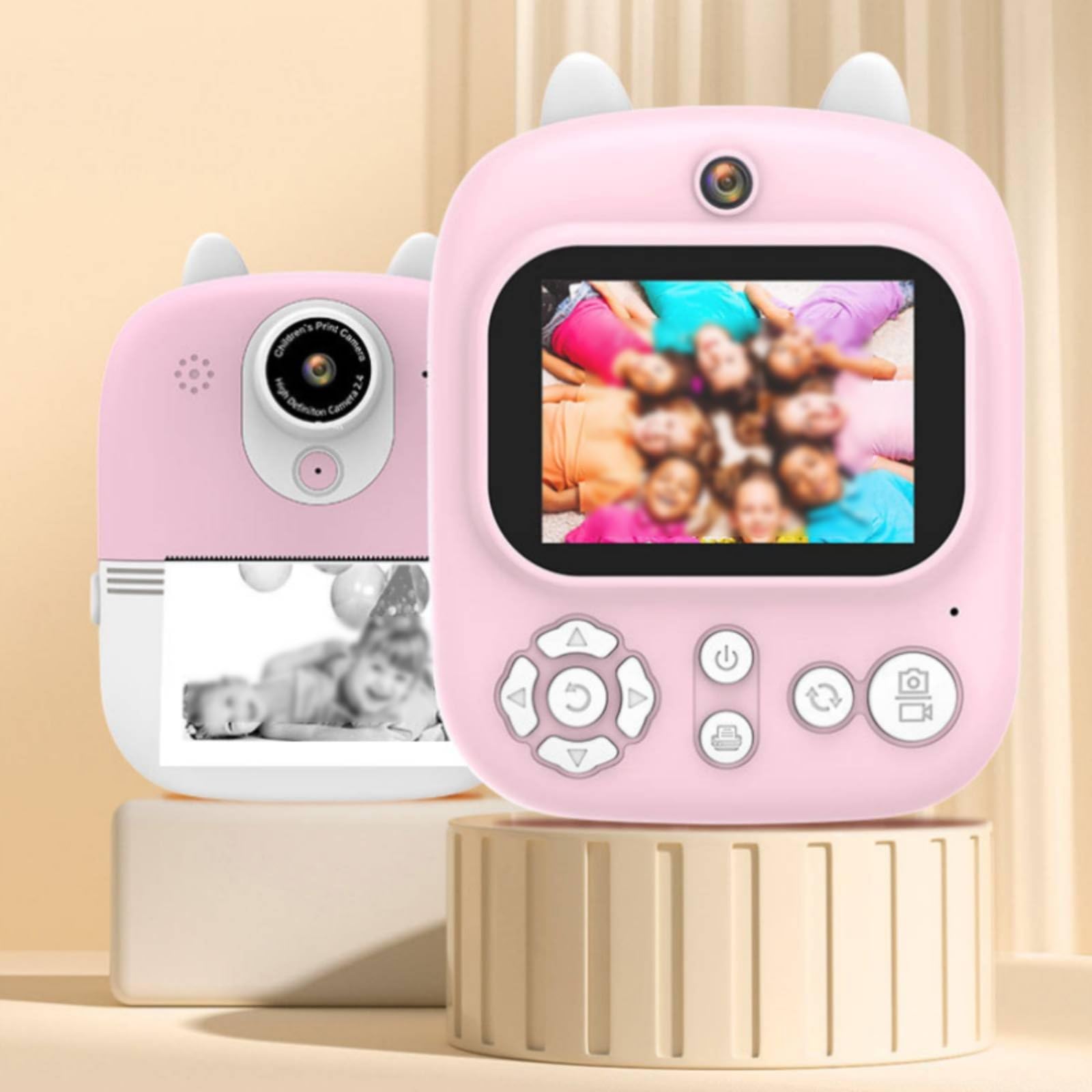 Fotocamera Instantanea per Bambini Fotocamera Digitale per Bambini Fotocamera a Stampa Immediata Doppio Obiettivo Funzione Selfie Facile da Usare, Rosa
