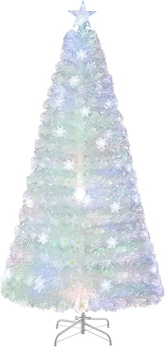 Miniatura 10 de GOFLAME Árbol de Navidad preiluminado de 4 pies, árbol de Navidad de fibra óptica artificial con luces blancas cálidas, 8 modos de luz, 15 luces de