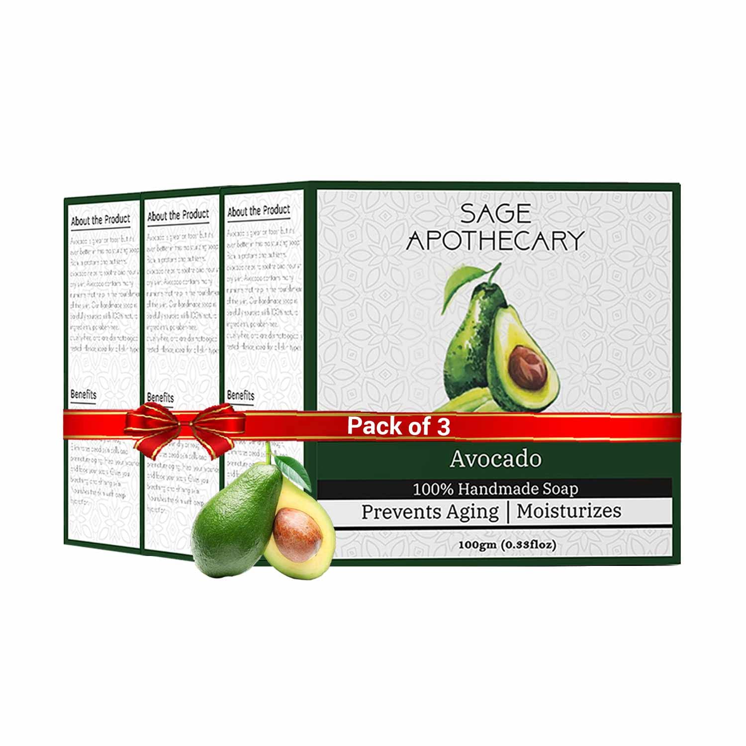 Sage Apothecary Natural Handmade Avocado Bath Soap for Skin Brightening and its Prevent Acne Problem - Pack of 3 (3 X 100 GM)-image-46