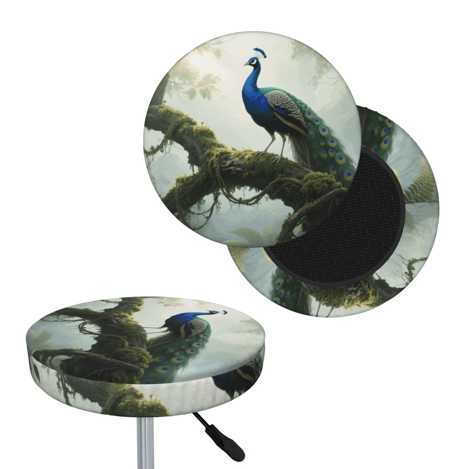 FekiLoot Forest Peacock Round Bar Stool Covers Stretch Washable Bar Stool Covers Dustproof Slipcover Bar Chair Covers with Elastic Band for Bar Kitchen Living Room Decor 14 Inch
