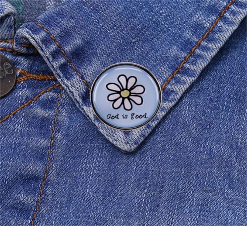 Image of yangjinyuCartoon Daisy Enamel Pin God is Good Brooch Letter Inspirational Quote Pin Sunflower Metal Badges Clothing Backpack Hat Accessory DIY Jewelry Gifts for Women, Blue