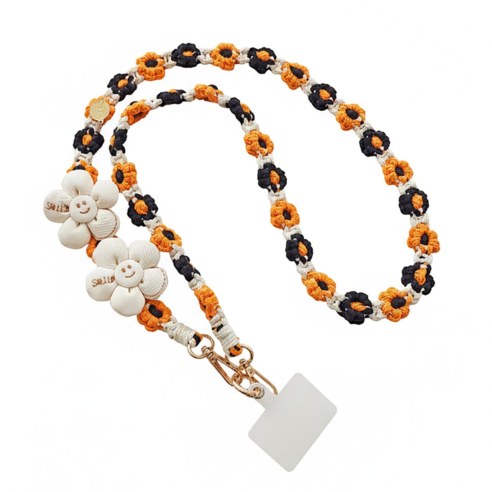Silver & Style Smartphone Shoulder Strap, Macrame Braided Floral Pattern, Thick, Mobile Phone, Neck Hanging, Shoulder Hanging, Diagonally Cute, Stylish, Black x Orange : Electronics
