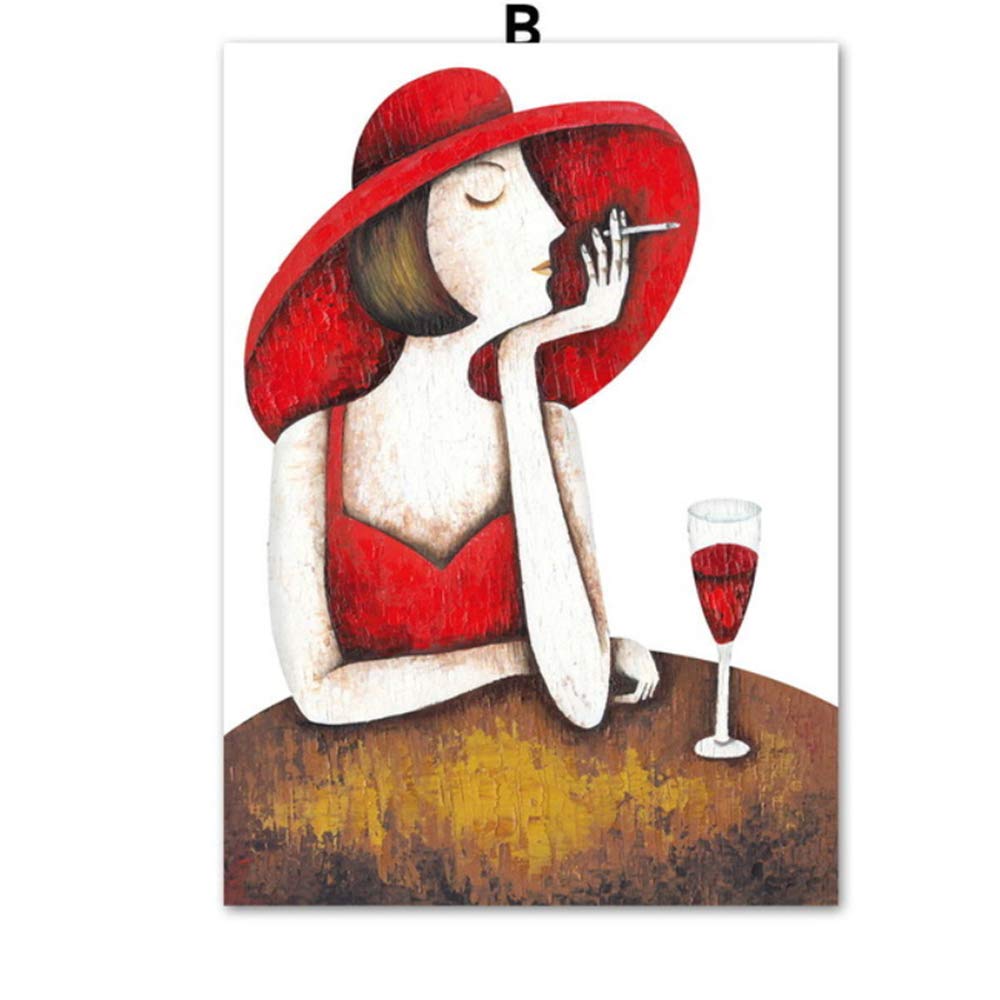 Red Tulip Smoking Lady Carteles e Impresiones de Pintura al óleo Vintage Arte de la Pared Pintura de la Lona Dormitorio de la Muchacha Imágenes de la lona-50x70cm con Marco