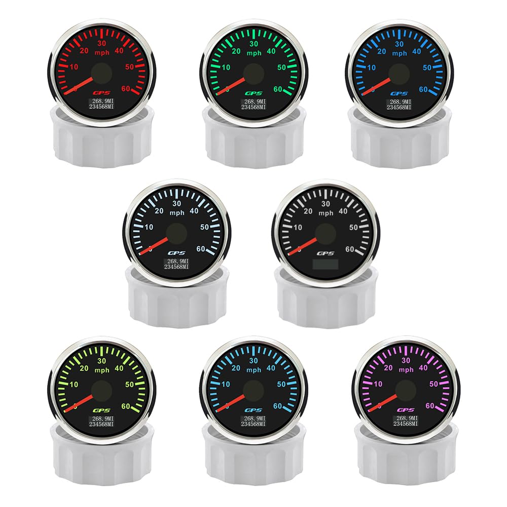 ELING 52mm GPS Speedometer 60MPH Gauge with Tripmeter Odometer GPS Antenna 7 Colors Backlight 12V 24V for Cargo Ships RV