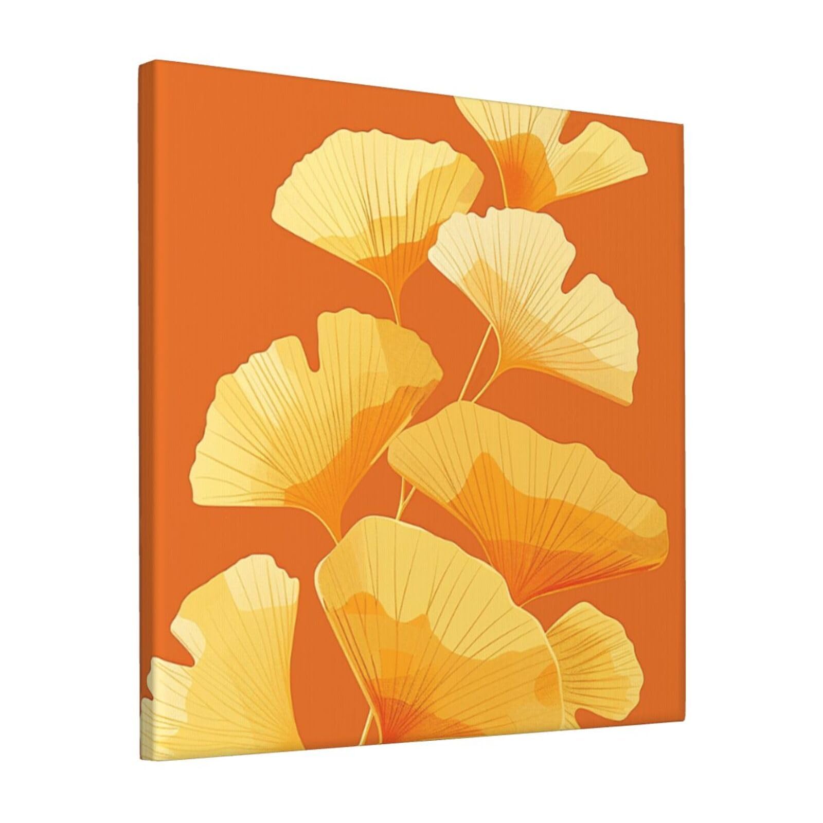 KLOPH Ginkgo Leaf Art Canvas Wall Art for Living Room 12"x12" Modern Artwork Painting for Bathroom Hanging Canvas Prints Aesthetic Wallart for Bedroom Kitchen Office Wall Decor