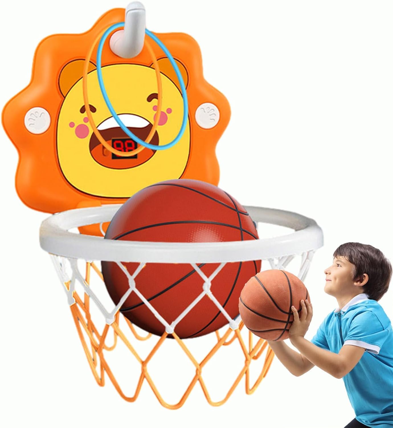 HNEJA Toddlers Kids Boys Mini Basketball Hoop Toys Indoor,Adjustable Height,Space-Saving, Birthday Gifts,Kids Toys Boys 3-4-5-6-7-8 Years Old (Orange, Large Score)