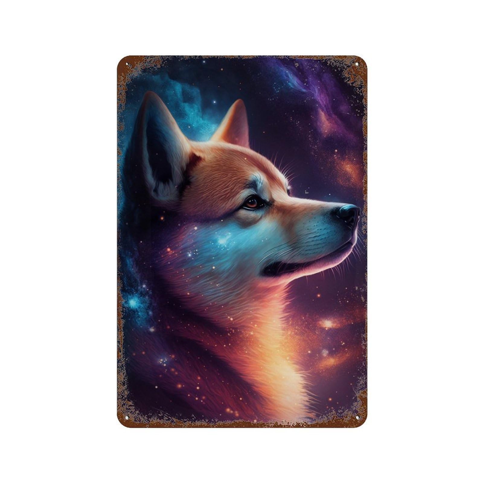Cosmic Wolf Portrait-8 Rust Effect Tin Sign 11.8"x7.9", Rustic Home Decor for Garage, Bar And Workshop Decor