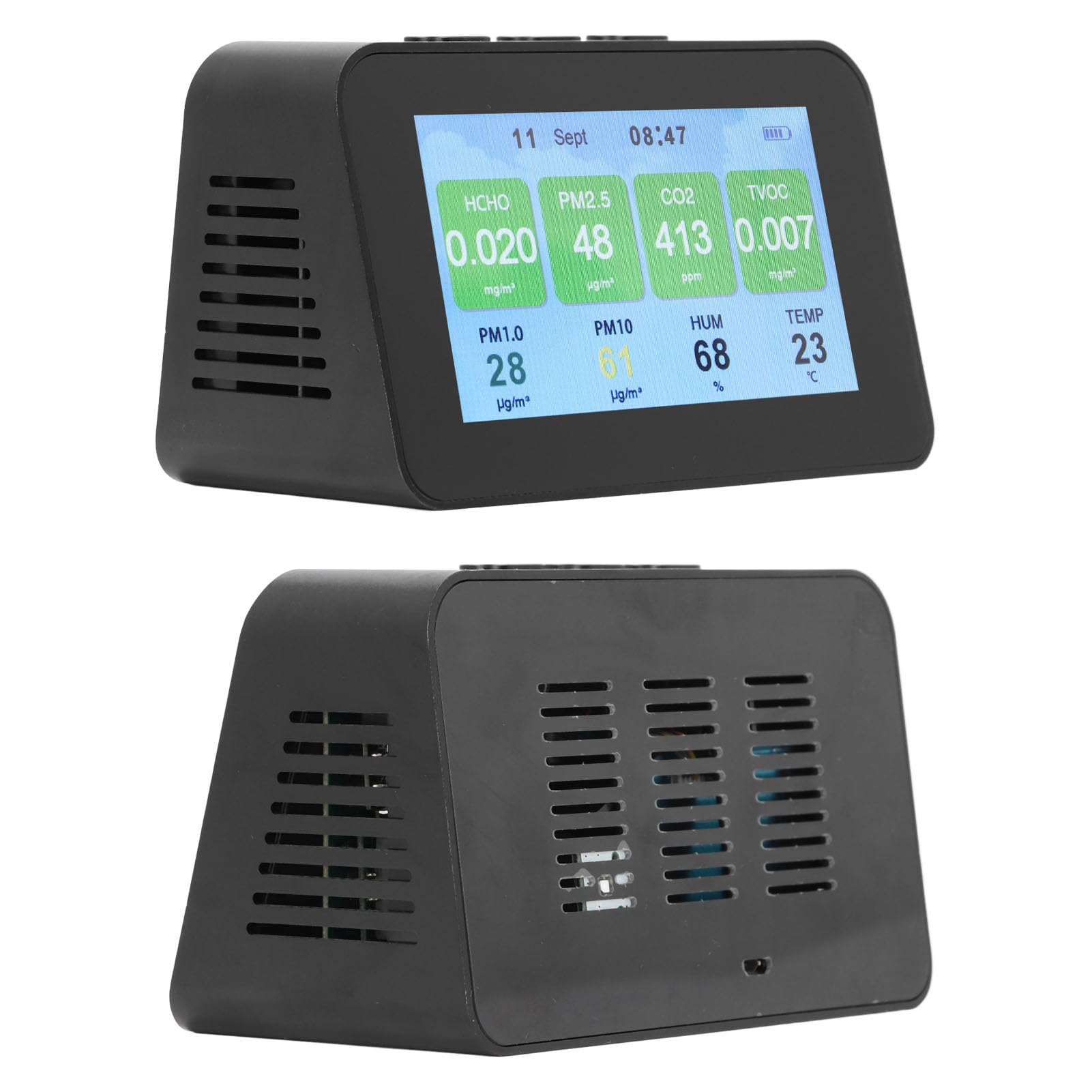 Hyuduo Monitor de Calidad del Aire, Detector de CO2 LCD de 4,3 Pulgadas con Monitor de Temperatura y Humedad PM2.5 PM1.0 PM10, Probador Portátil de Calidad del Aire para Viajes en Casa y Oficina