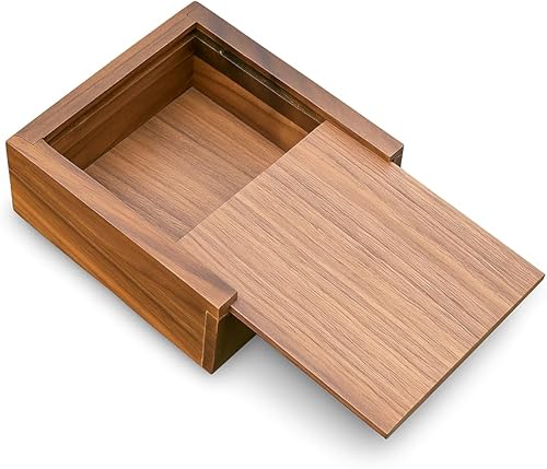 Joyero de nogal de 3.7 x 3.7 x 1.6 pulgadas para anillos, aretes, recuerdos, regalo de boda, regalo elegante, caja de madera hecha a mano