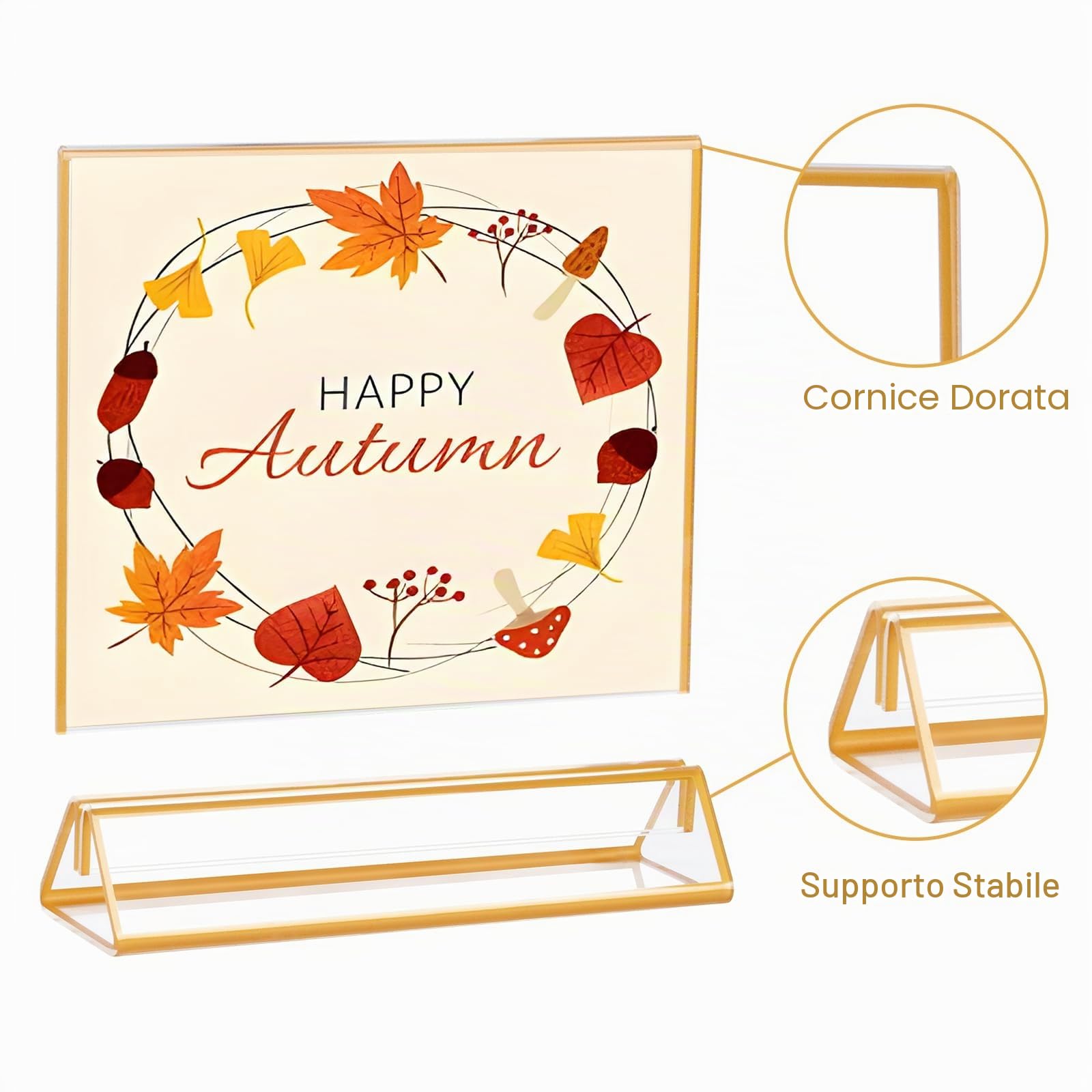 13 x 18 cm Porta del segno acrilico orizzontale con bordi dorati, menu tavolo a doppia faccia chiari con cornici per i numeri da tavolo per matrimoni, cartelli del ristorante, foto - confezione da 6