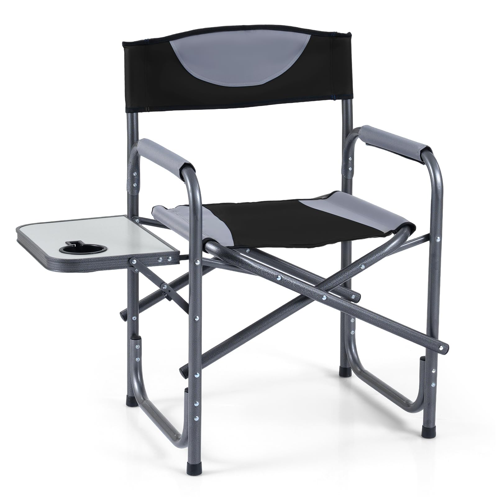 COSTWAY Folding Directors Chair, Oversized Camping Chairs with Side Table and Cup Holder, Outdoor Heavy Duty Beach Chair for Lawn Picnic Hiking Fishing (Black, 82 x 46 x 88cm, no Storage Pocket)