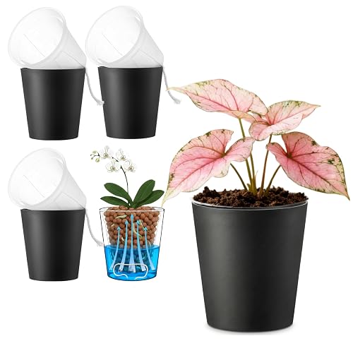 6 Inch Self Watering Pot with Clear Inner Pot, Black,