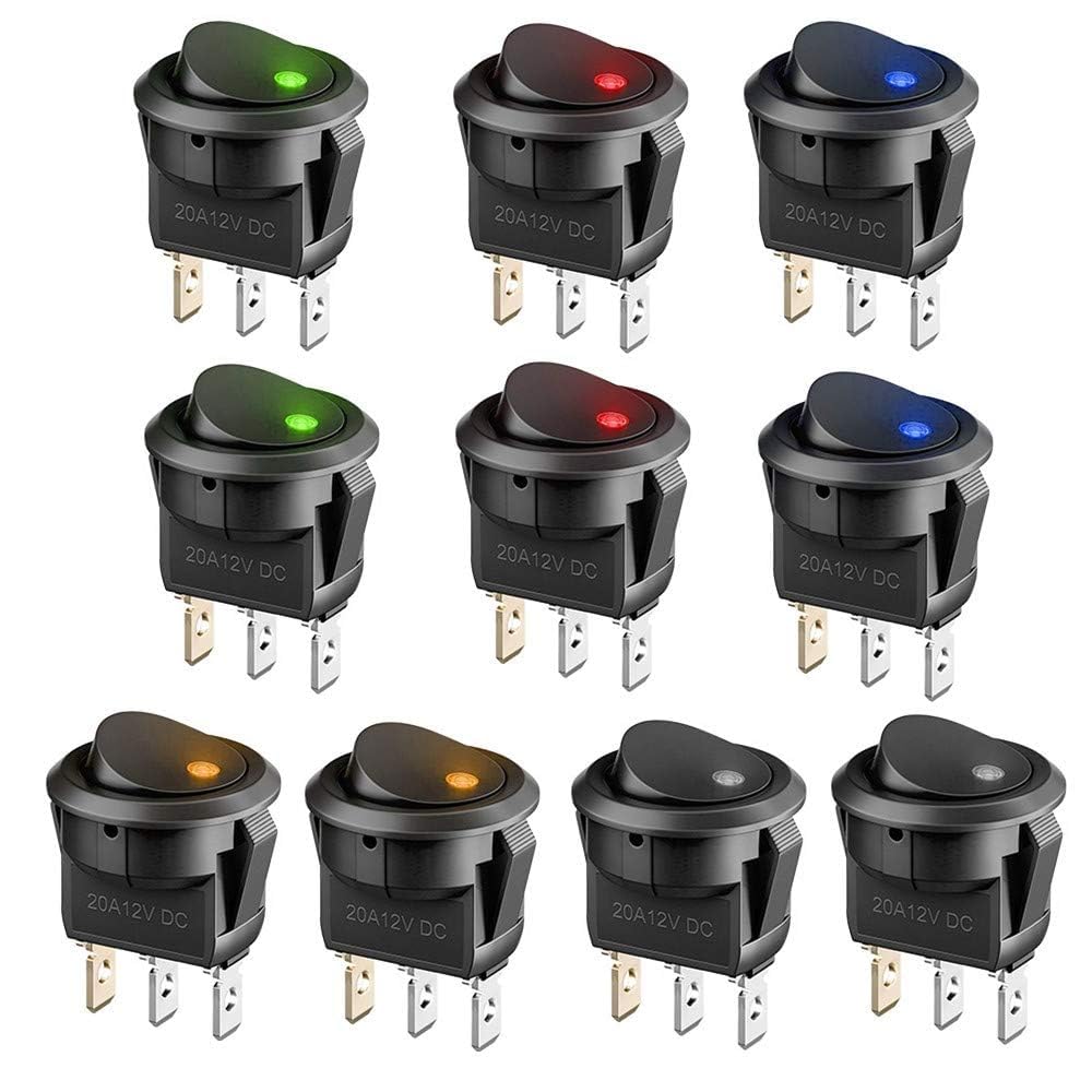 Power Switch 12V LED Power Button 3 Pole 12V 20A Illuminated Toggle Switch Button for Car Boat Truck Trailer SPST Switch with Lights 5 Colors