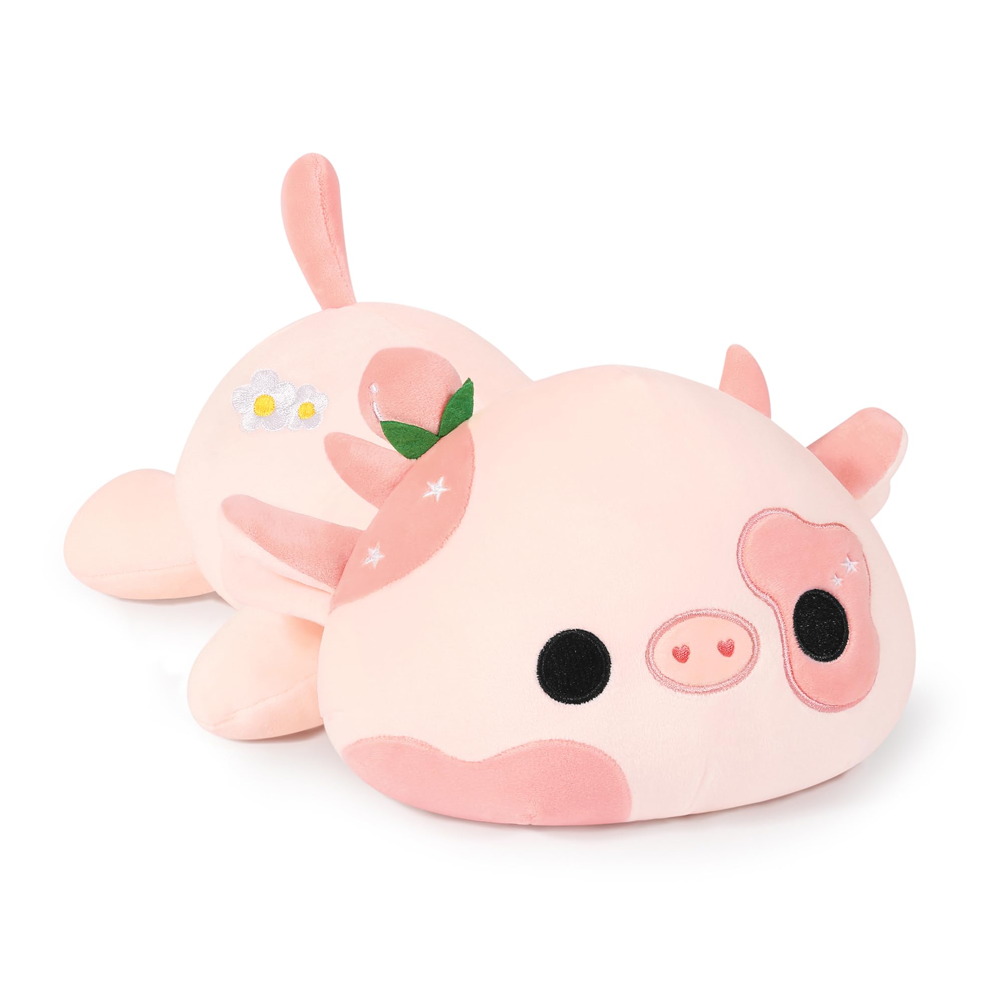 shownicer Plüschtier Kuh Kuscheltier Stofftier Kawaii Kuh Plüsch Kissen Spielzeug Milchkuh Plüsch Wurfkissen Geschenk für Kinder Mädchen 12+ Jahre (Hellrosa, 30cm)